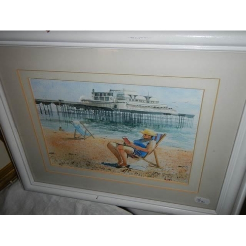 253 - Three framed and glazed beach scenes, COLLECT ONLY.