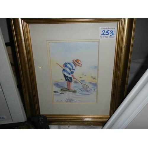 253 - Three framed and glazed beach scenes, COLLECT ONLY.