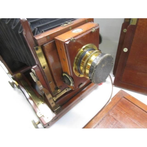 1172 - A good late Victorian wood and brass plate camera by Thornton Pickard with spare plates.