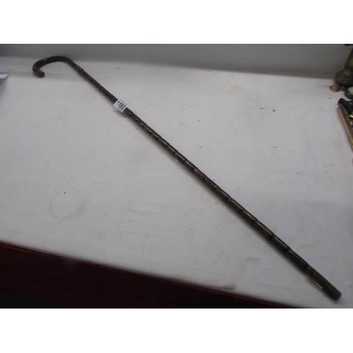 1193 - An old walking cane with silver band and silver top, COLLECT ONLY.