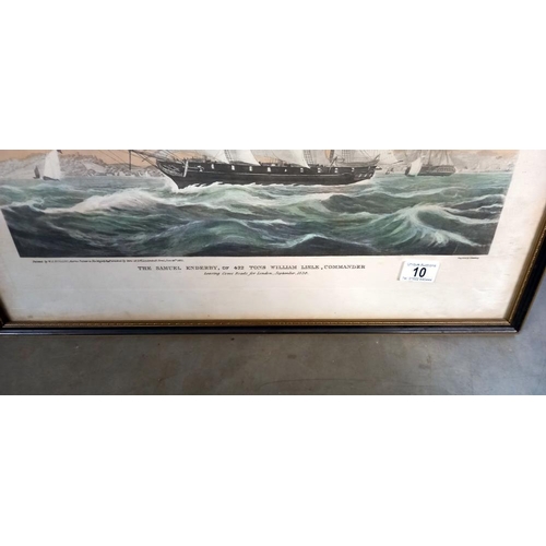 10 - A framed and glazed print 'The Samuel Enderby leaving Cowes for London' COLLECT ONLY