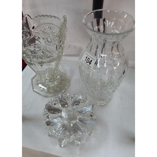 104 - A cut glass vase, 1 other and a heavy glass stand