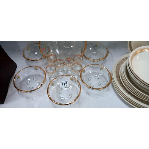 115 - A vintage glass bowl dessert set and a set of vintage glasses