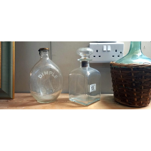 13 - Two dimple bottles, 2 decanters and one other