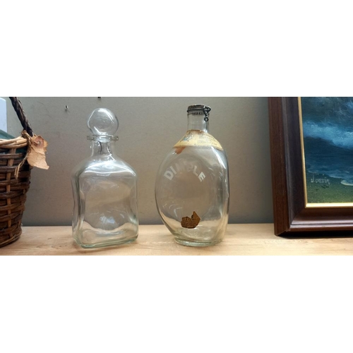 13 - Two dimple bottles, 2 decanters and one other