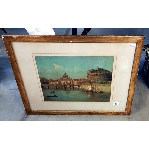 17 - A framed and glazed print River Tiber scene, Rowe, Italy (Pont Sant Angelo) COLLECT ONLY