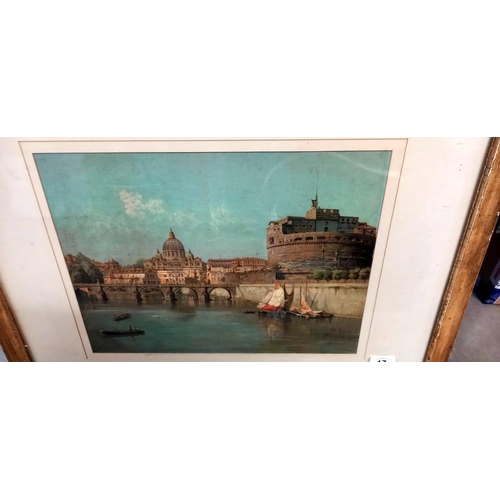 17 - A framed and glazed print River Tiber scene, Rowe, Italy (Pont Sant Angelo) COLLECT ONLY