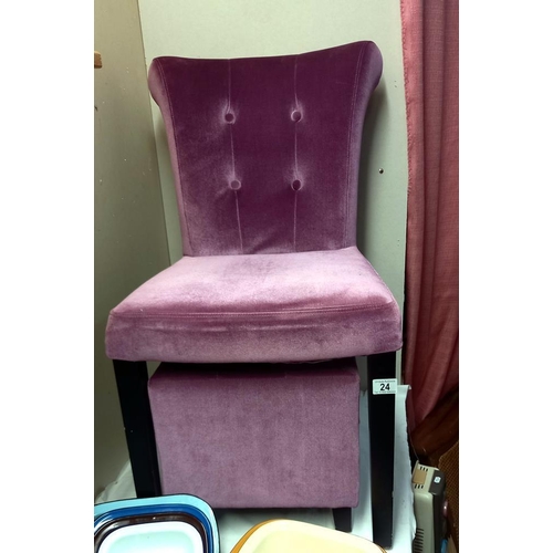 24 - A lilac Draylon bedroom chair with matching stool COLLECT ONLY