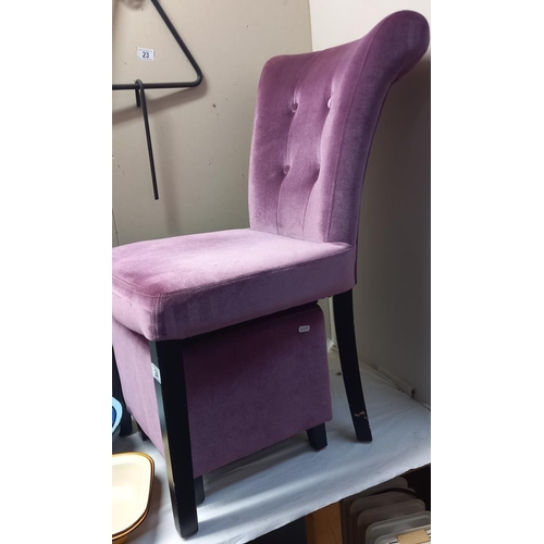 24 - A lilac Draylon bedroom chair with matching stool COLLECT ONLY