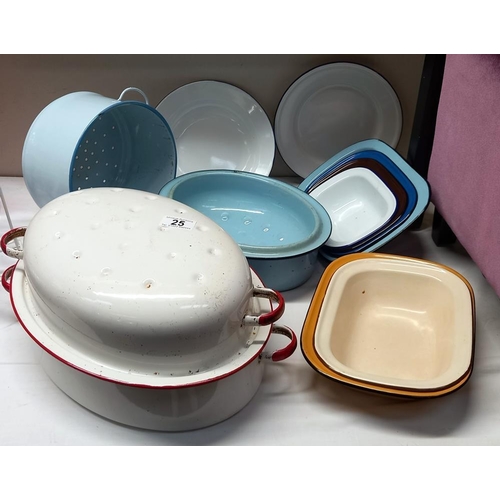 25 - A quantity of vintage enamel cookware