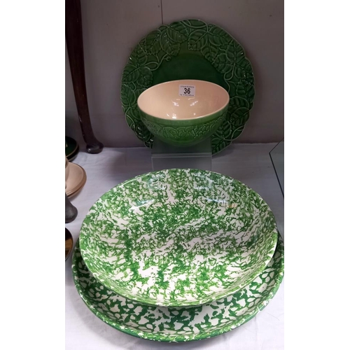 36 - 4 pieces of green glazed pottery