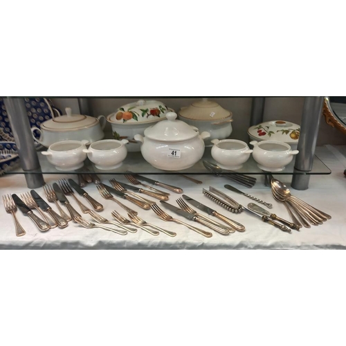 41 - A selection of flatware cutlery and a quantity of tureens etc COLLECT ONLY