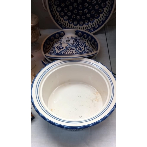 42 - Polish and Tunisia blue and white hand painted pottery bowls and tureen COLLECT ONLY