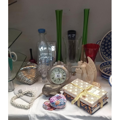 43 - A good lot of mixed giftware ornaments, clock, books etc