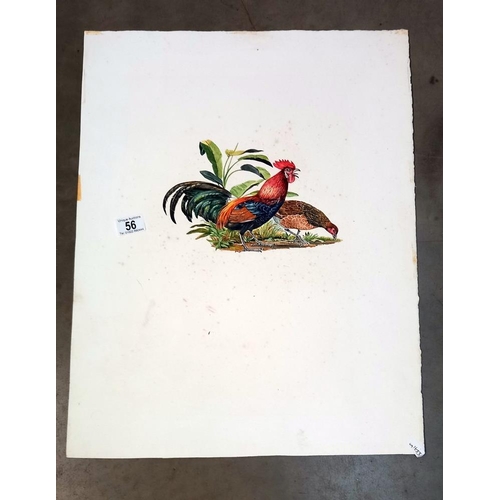 56 - A watercolour of cockerel and bird (some foxing to paper)