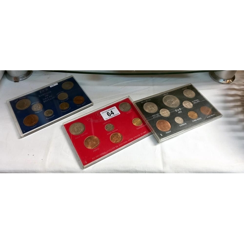 64 - 3 presentation coin sets, 1965, 1967 and 1958