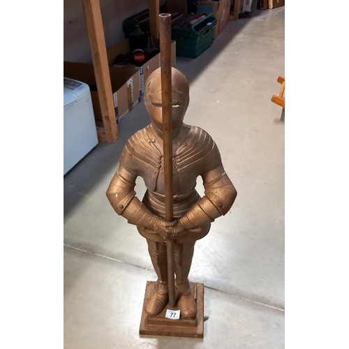 77 - A metal suit of armour fireside companion set, (no utensils) COLLECT ONLY