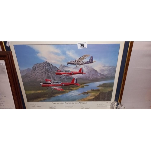 86 - 3 framed and glazed prints of aircrafts including Concord and chipmunks COLLECT ONLY