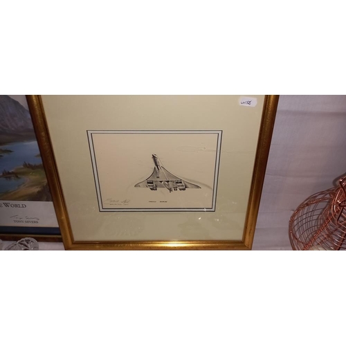 86 - 3 framed and glazed prints of aircrafts including Concord and chipmunks COLLECT ONLY