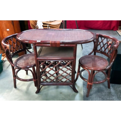 120 - A dark bamboo oval kitchen/conservatory table and 2 chairs COLLECT ONLY