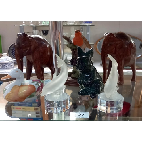 127 - A pair of Goebel glass dolphins and other animal figures