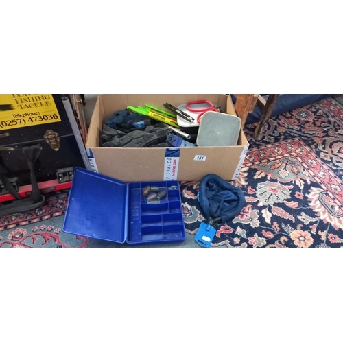 151 - A large lot of fishing equipment including tackle boxes, brollies etc COLLECT ONLY