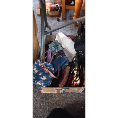 153 - A  box of ladies bags including Cath Kidston and 3 good brief cases etc