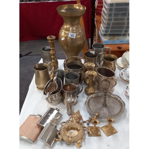 163 - A quantity of brass and pewter etc