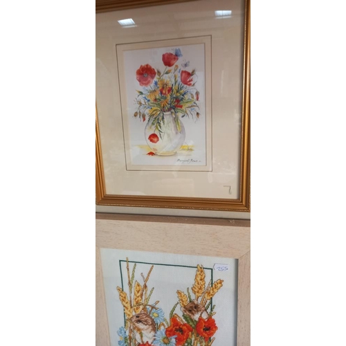 190 - Two framed and glazed poppy tapestry & one framed & glazed print, COLLECT ONLY