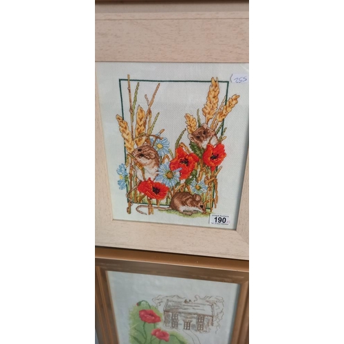 190 - Two framed and glazed poppy tapestry & one framed & glazed print, COLLECT ONLY