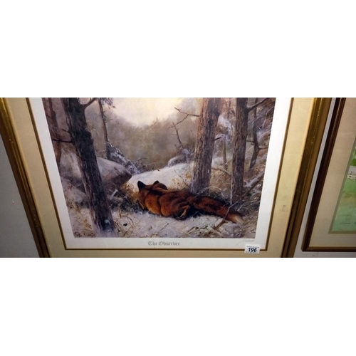 196 - A framed and glazed fox print entitled 'The Observer' COLLECT ONLY