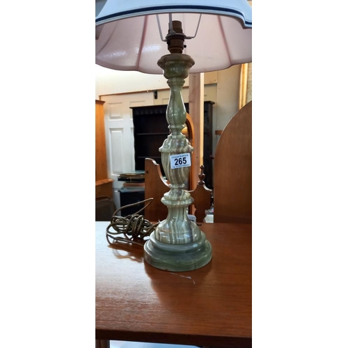 265 - 2 polished stone table lamps and 1 other