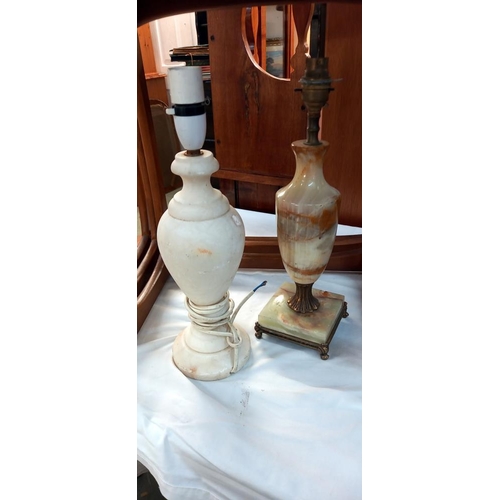 265 - 2 polished stone table lamps and 1 other