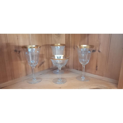 307 - 6 decorative wine glasses and 6 matching cocktail glasses