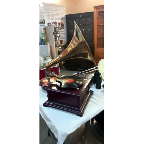 316 - A reproduction horn gramophone, working when tested COLLECT ONLY