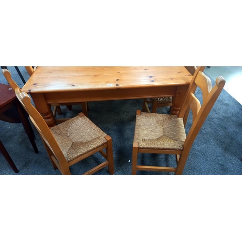 327 - A vintage solid pine kitchen table and 4 chairs COLLECT ONLY