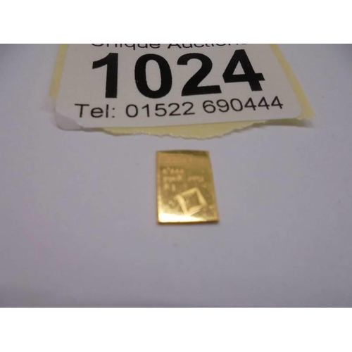 1024 - A 1 gram fine gold ingot (24 carat).