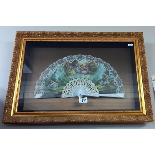 1251 - A vintage fan in gilt frame display cabinet COLLECT ONLY