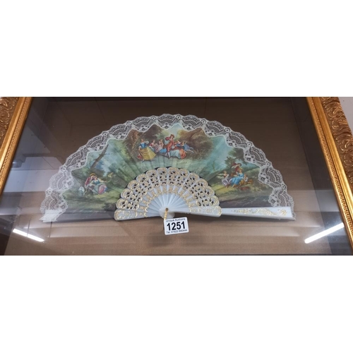 1251 - A vintage fan in gilt frame display cabinet COLLECT ONLY