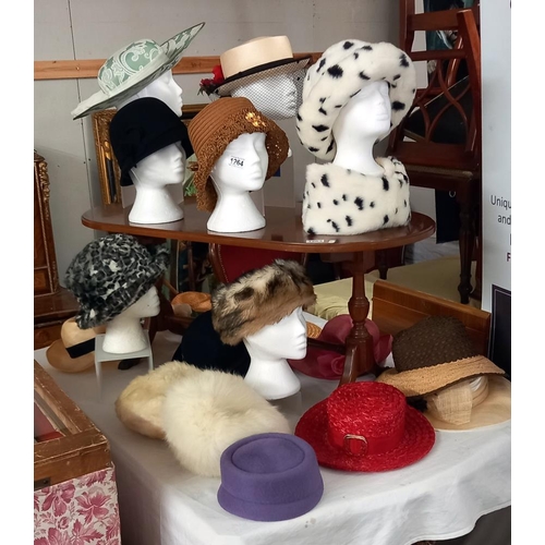 1264 - A good lot of ladies headwear including a fur hat COLLECT ONLY