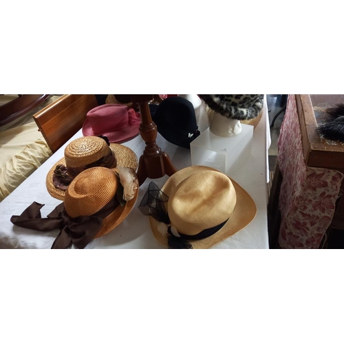 1264 - A good lot of ladies headwear including a fur hat COLLECT ONLY