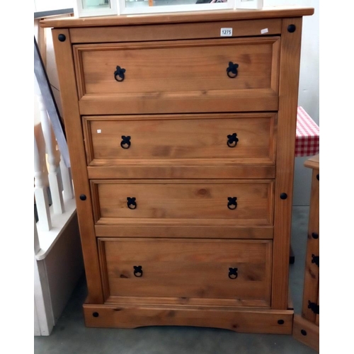 1275 - A 4 drawer pine chest of drawers COLLECT ONLY