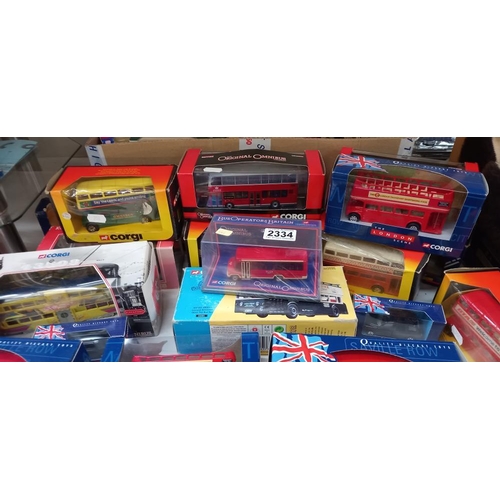 2334 - A good lot of boxed Corgi buses including trams