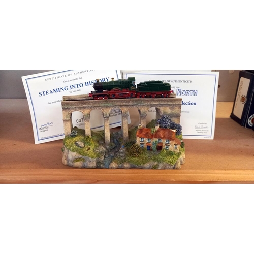 2336 - 2 Danbury mint steaming into history & steaming North Jane Hart dioramas with certificates. (Only 1 ... 