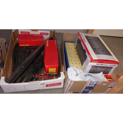 2347 - 2 Boxes of '00' gauge railway accessories including track power controller etc