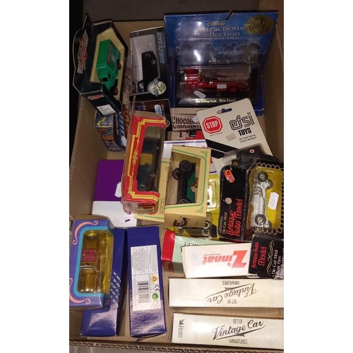 2355 - A large box of mixed, boxed diecast including Disney fire truck, Micro machines, set no7 City servic... 