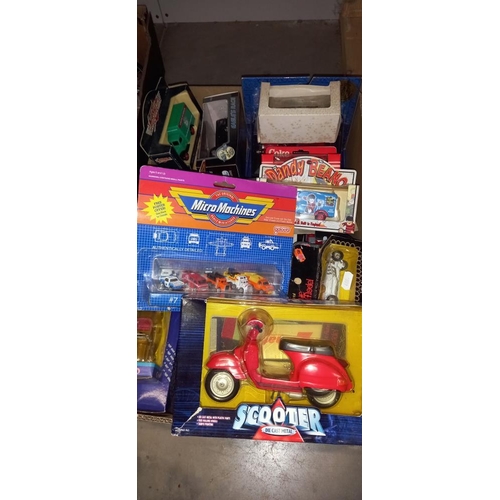 2355 - A large box of mixed, boxed diecast including Disney fire truck, Micro machines, set no7 City servic... 