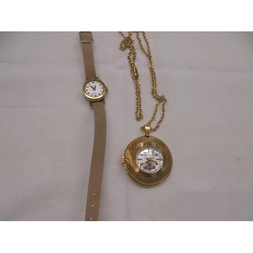 1068 - A ladies wrist watch and a pendant watch.