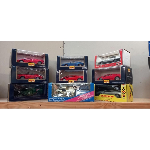 2391 - 10 x 1/24 boxed diecast including Maisto supercars etc Including Ferrari, Lamborghini & Porsche etc