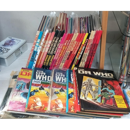 2420 - A quantity of early Doctor Who annuals including 1970's & 80's etc John Pertwee etc